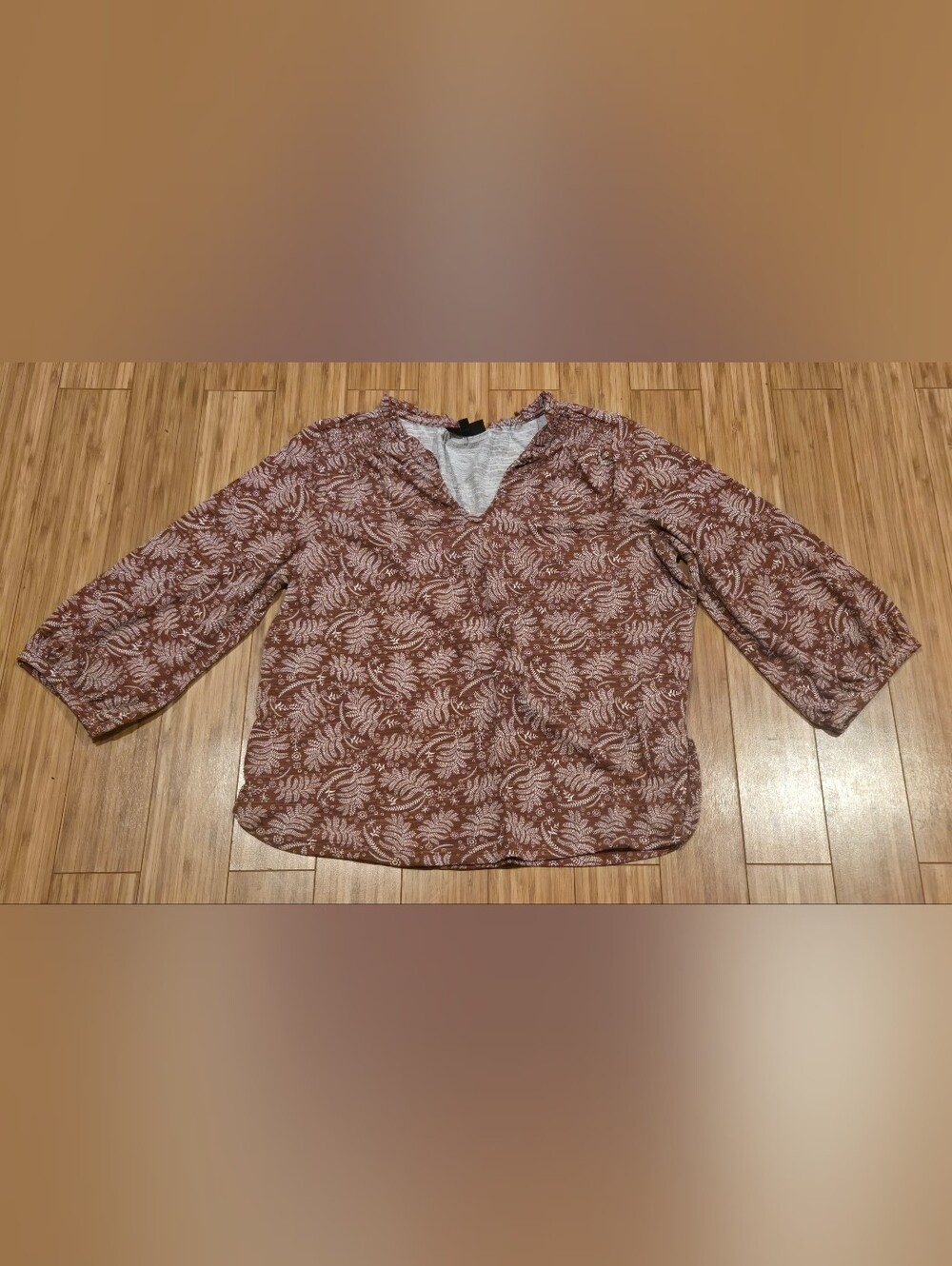Bobeau Rust Floral V-Neck Blouse